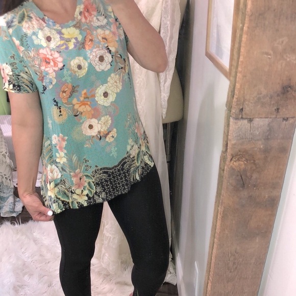 Johnny Was turquoise green Millay floral print top size large - Picture 3 of 7